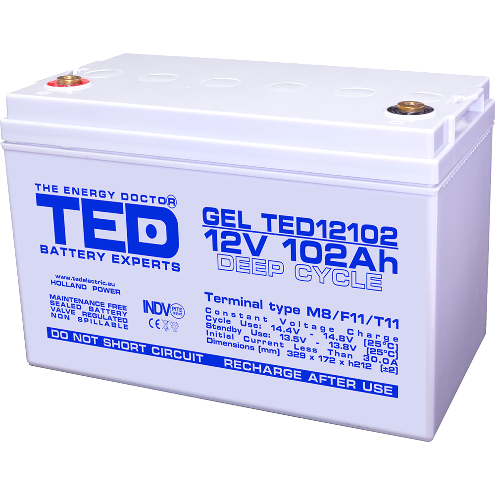 Baterie 100Ah Solara, UPS 12V 102Ah Acumulator TED Electric TED003492 Imagine principală a produsului