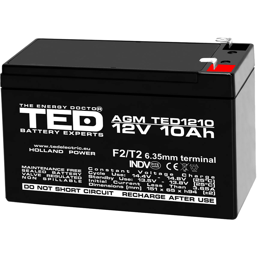 Baterie UPS 12V 10Ah F2 Acumulator TED Electric TED002730 Imagine principală a produsului