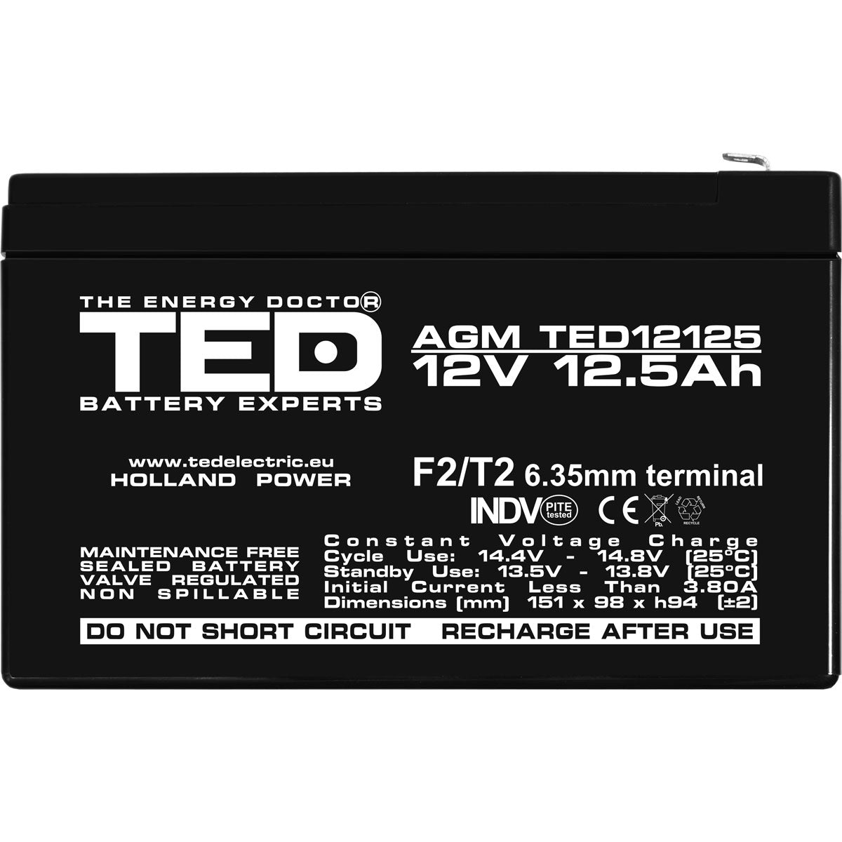 Baterie UPS 12V 12.5Ah F2 Acumulator TED Electric TED002754