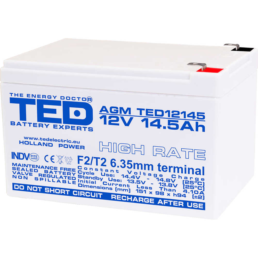 Baterie UPS 12V 14.5Ah F2 High Rate TED Electric TED002792 Imagine principală a produsului