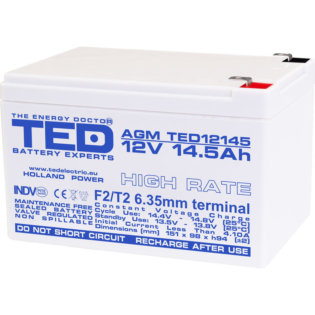 Baterie UPS 12V 14.5Ah F2 High Rate TED Electric TED002792