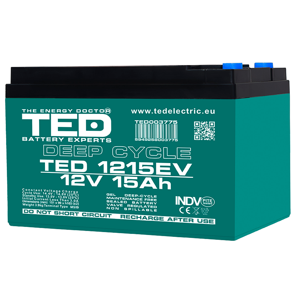 Baterie Bicicleta, Vehicul Electric 12V 15Ah TED Electric TED003775 Imagine principală a produsului