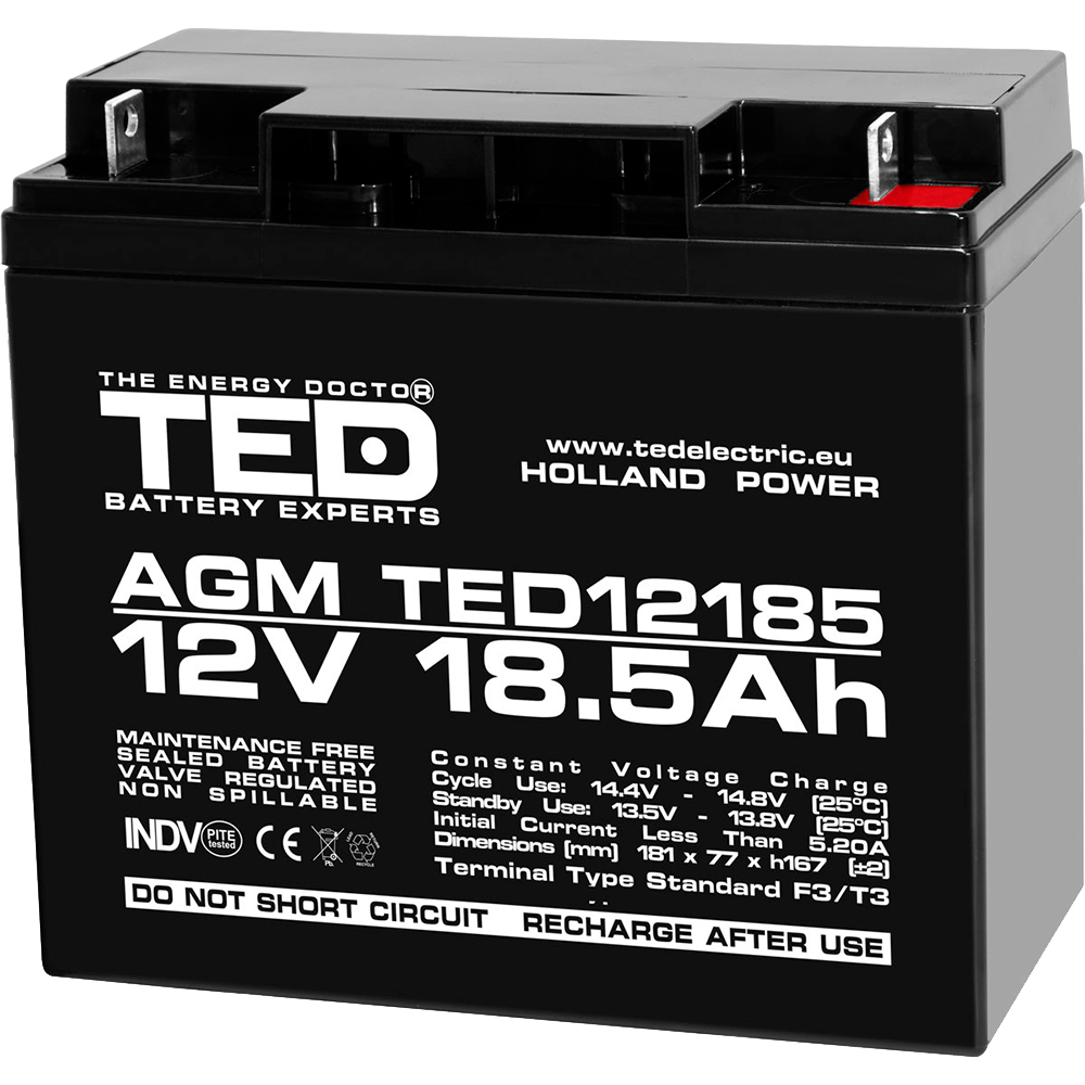Baterie 12V 18.5Ah F3 Acumulator TED Electric TED002778 Imagine principală a produsului