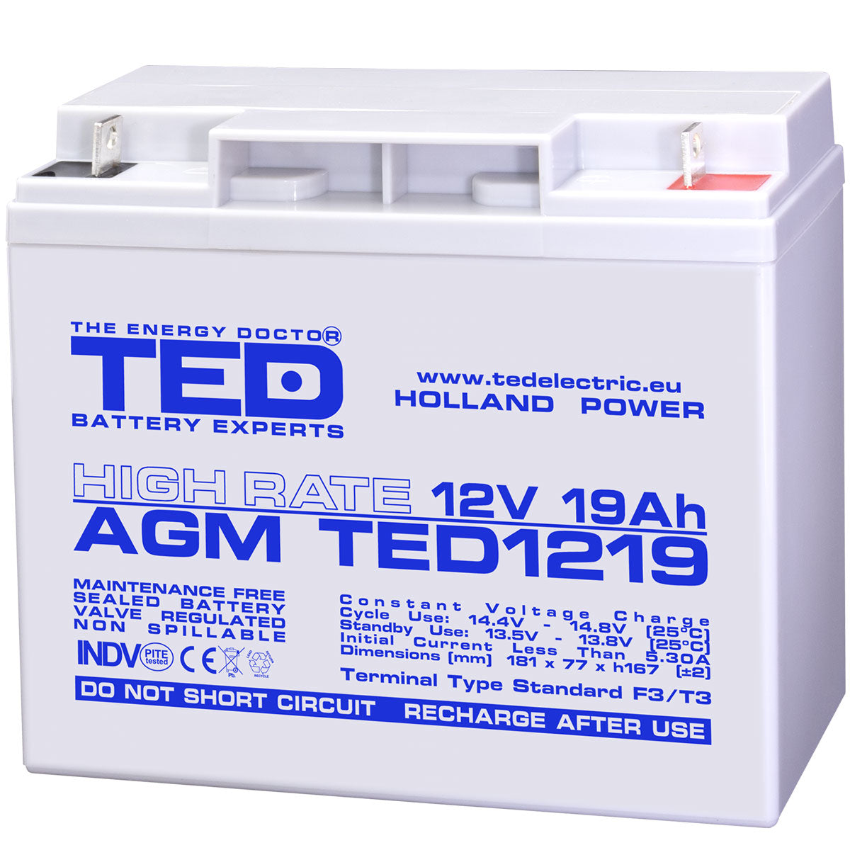 Baterie 12V 19Ah F3 High Rate TED Electric TED002815