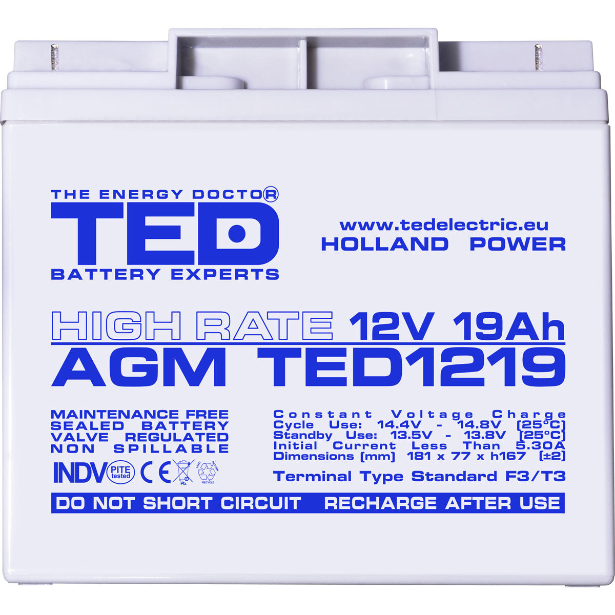 Baterie 12V 19Ah F3 High Rate TED Electric TED002815