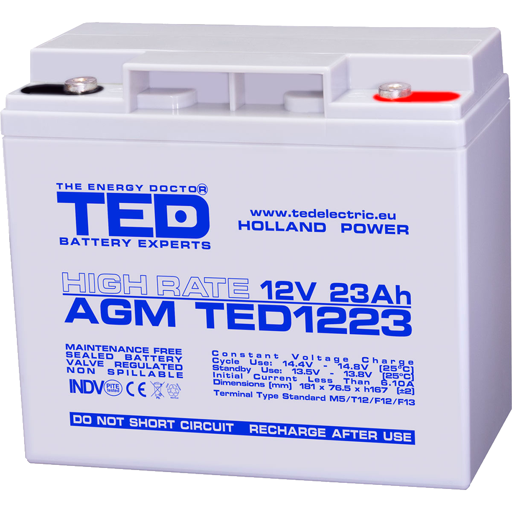 Baterie 12V 23Ah M5 High Rate TED Electric TED003362 Imagine principală a produsului