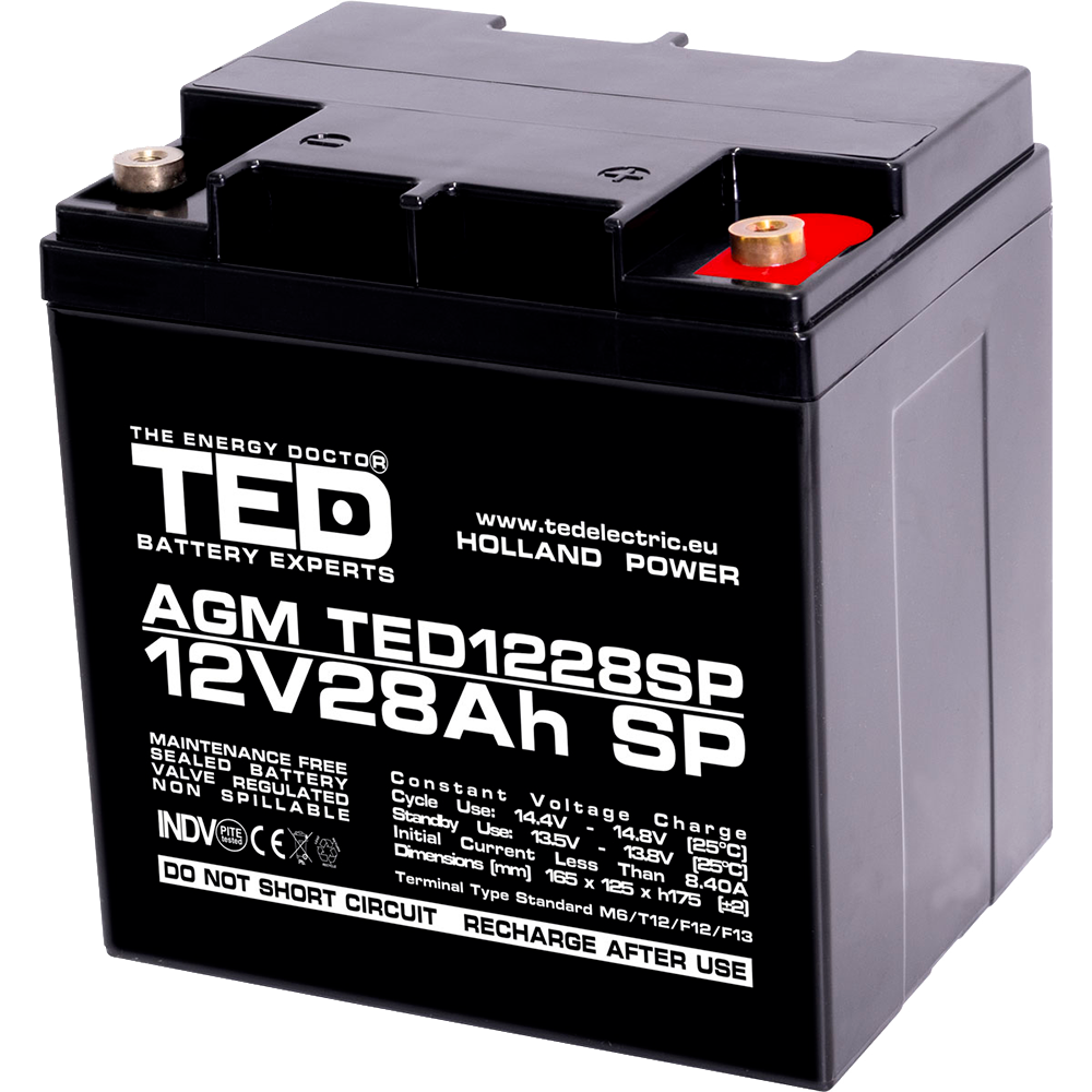 Baterie 12V 28Ah M6 Dimensiuni Speciale TED Electric TED003430 Imagine principală a produsului