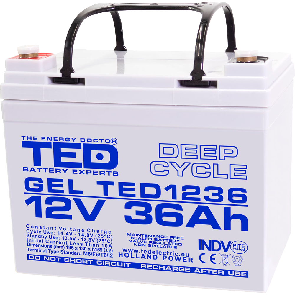 Baterie 35Ah Solara, UPS 12V 36Ah Acumulator Gel TED Electric TED003386 Imagine principală a produsului