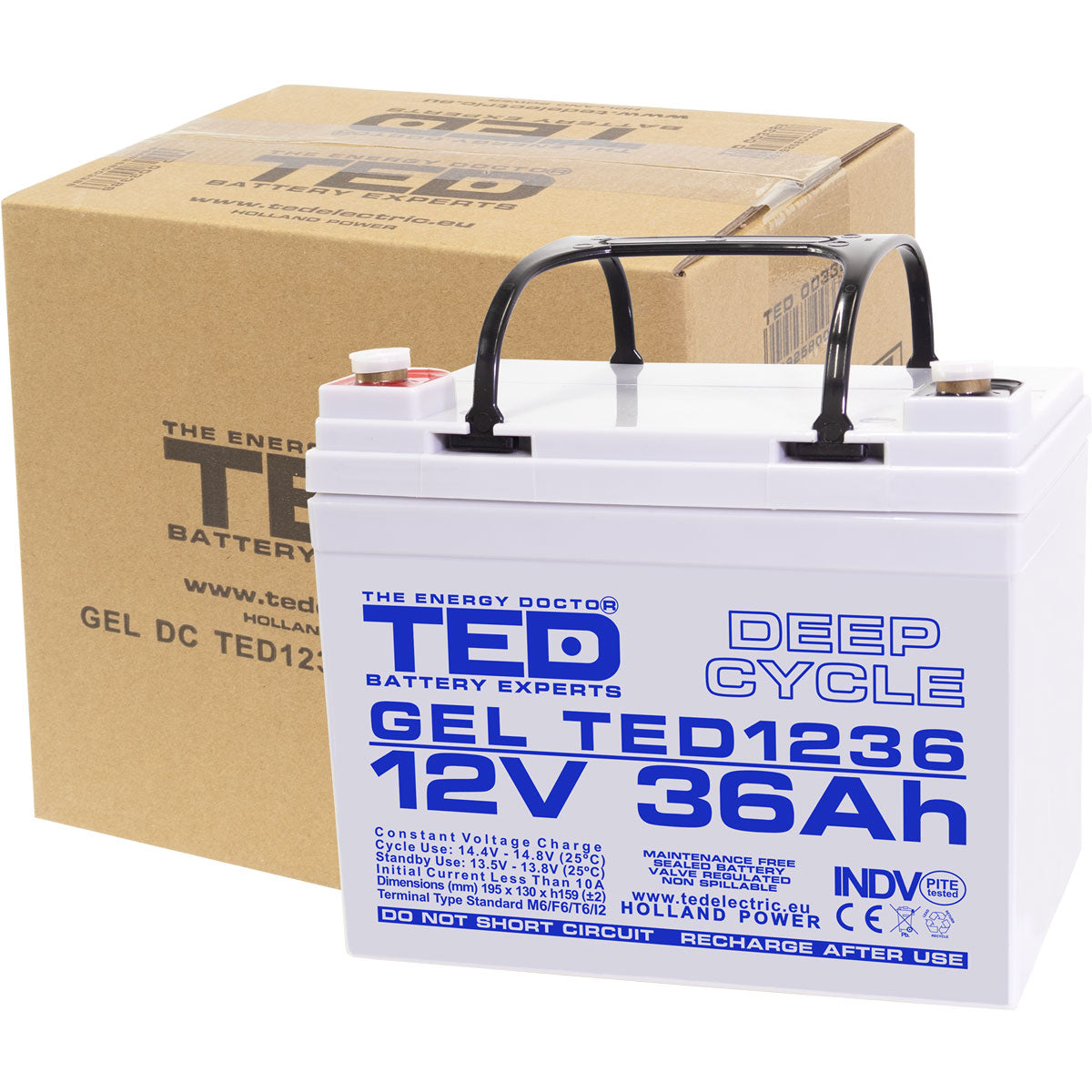 Baterie 35Ah Solara, UPS 12V 36Ah Acumulator Gel TED Electric TED003386 Imagine secundară a produsului