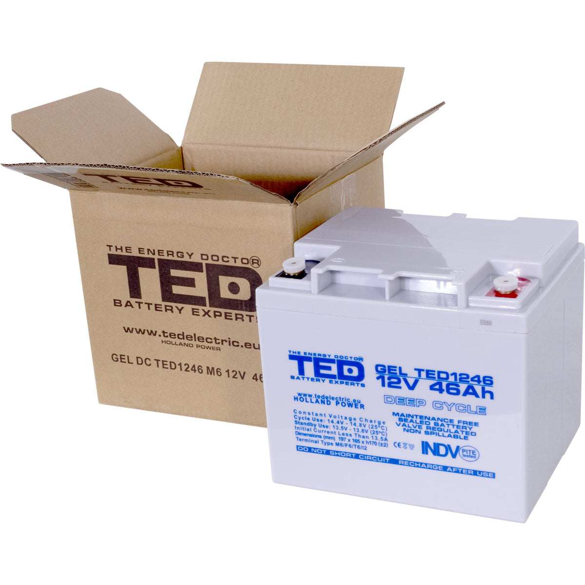 Baterie 45Ah Solara, UPS 12V 46Ah Acumulator Gel TED Electric TED003454 Imagine secundară a produsului