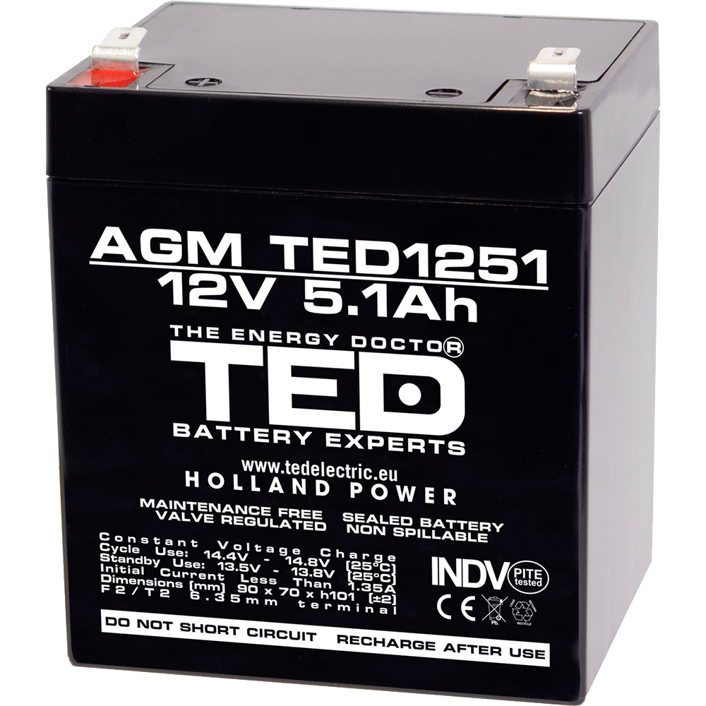 Baterie UPS 12V 5.1Ah F2 Acumulator TED Electric TED003157 Imagine principală a produsului