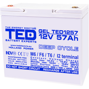 Baterie 55Ah Solara, UPS 12V 57Ah Acumulator Gel TED Electric TED003393