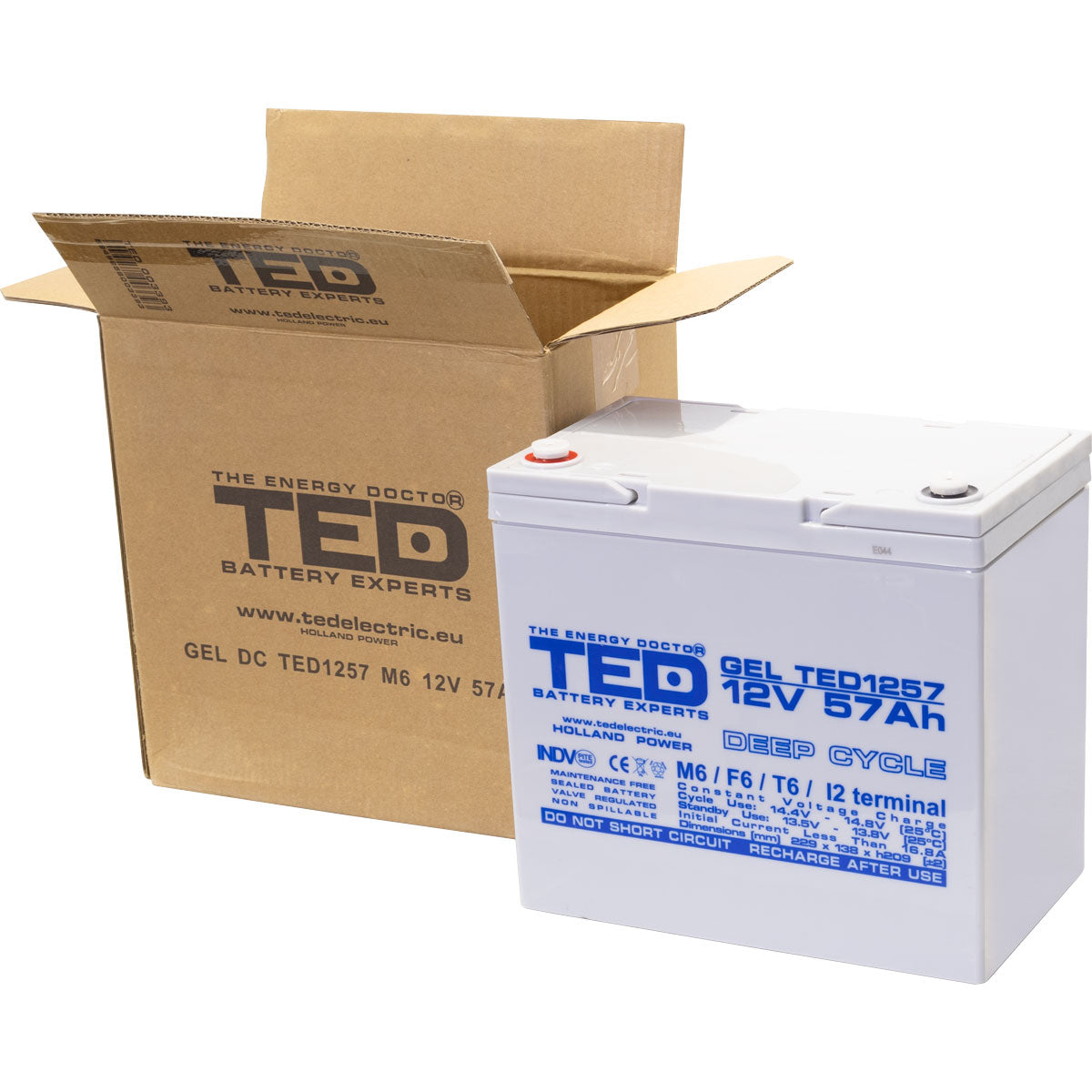 Baterie 55Ah Solara, UPS 12V 57Ah Acumulator Gel TED Electric TED003393 Imagine secundară a produsului