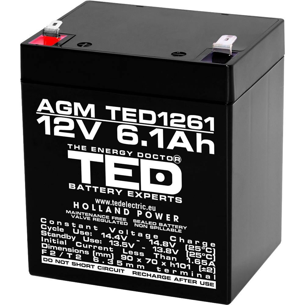 Baterie UPS 12V 6.1Ah F2 Acumulator TED Electric TED003171 Imagine principală a produsului