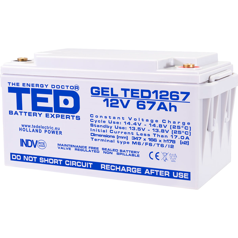 Baterie 65Ah Solara, UPS 12V 67Ah Acumulator Gel TED Electric TED003461