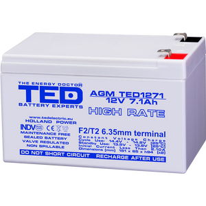 Baterie UPS 12V 7.1Ah F2 High Rate TED Electric TED003300