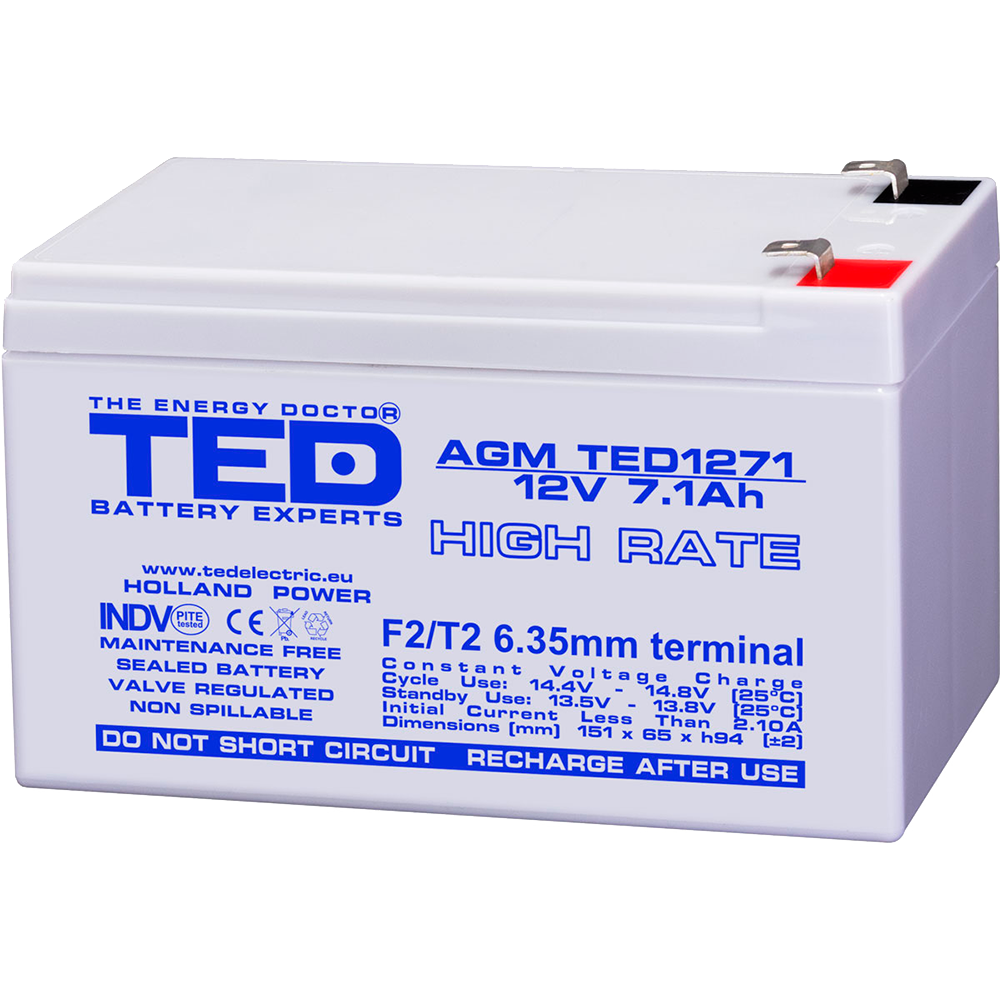 Baterie UPS 12V 7.1Ah F2 High Rate TED Electric TED003300