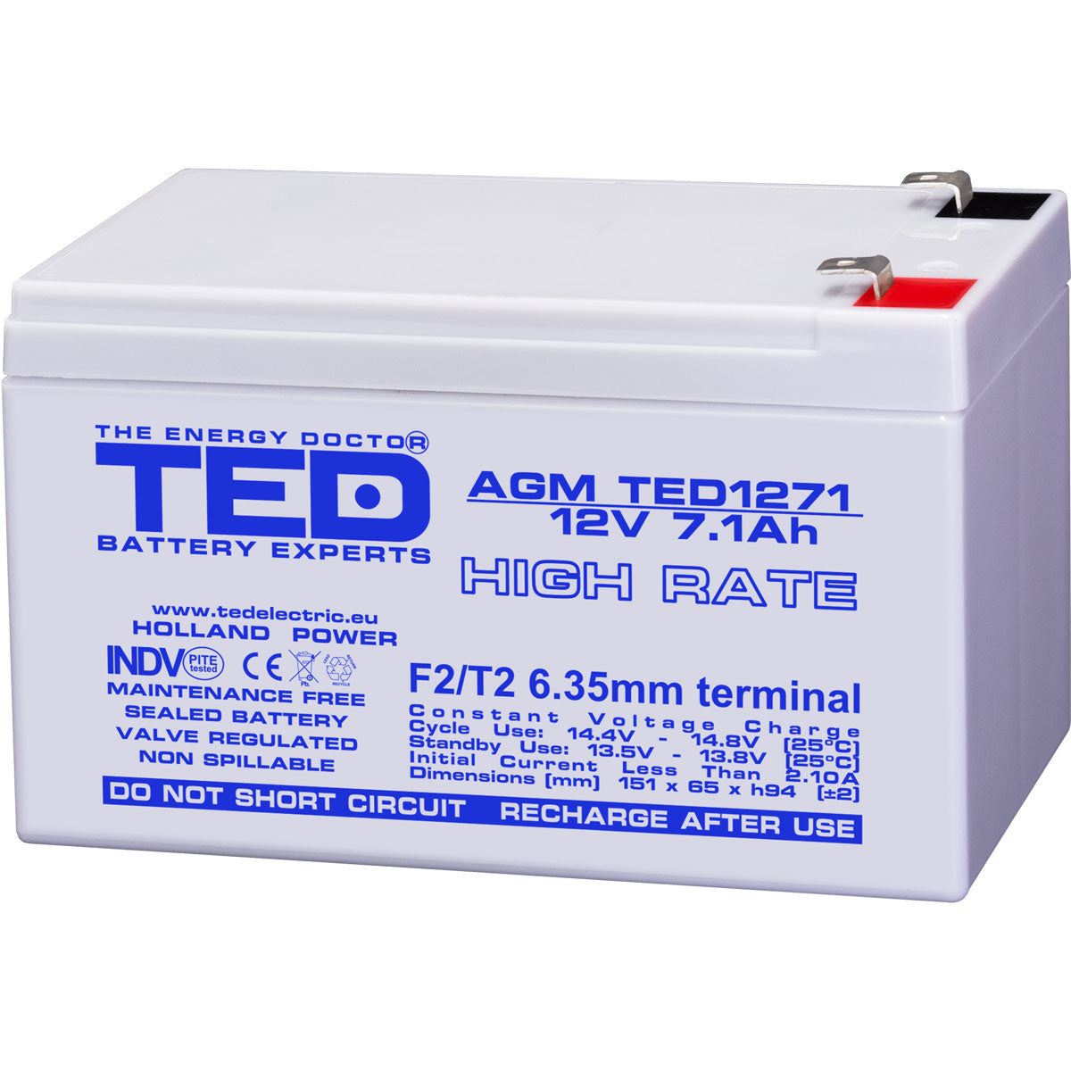 Baterie UPS 12V 7.1Ah F2 High Rate TED Electric TED003300