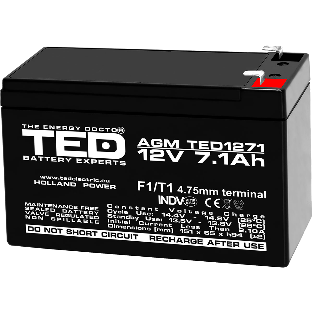 Baterie Alarma 12V 7.1Ah F1 Acumulator TED Electric TED003416 Imagine principală a produsului