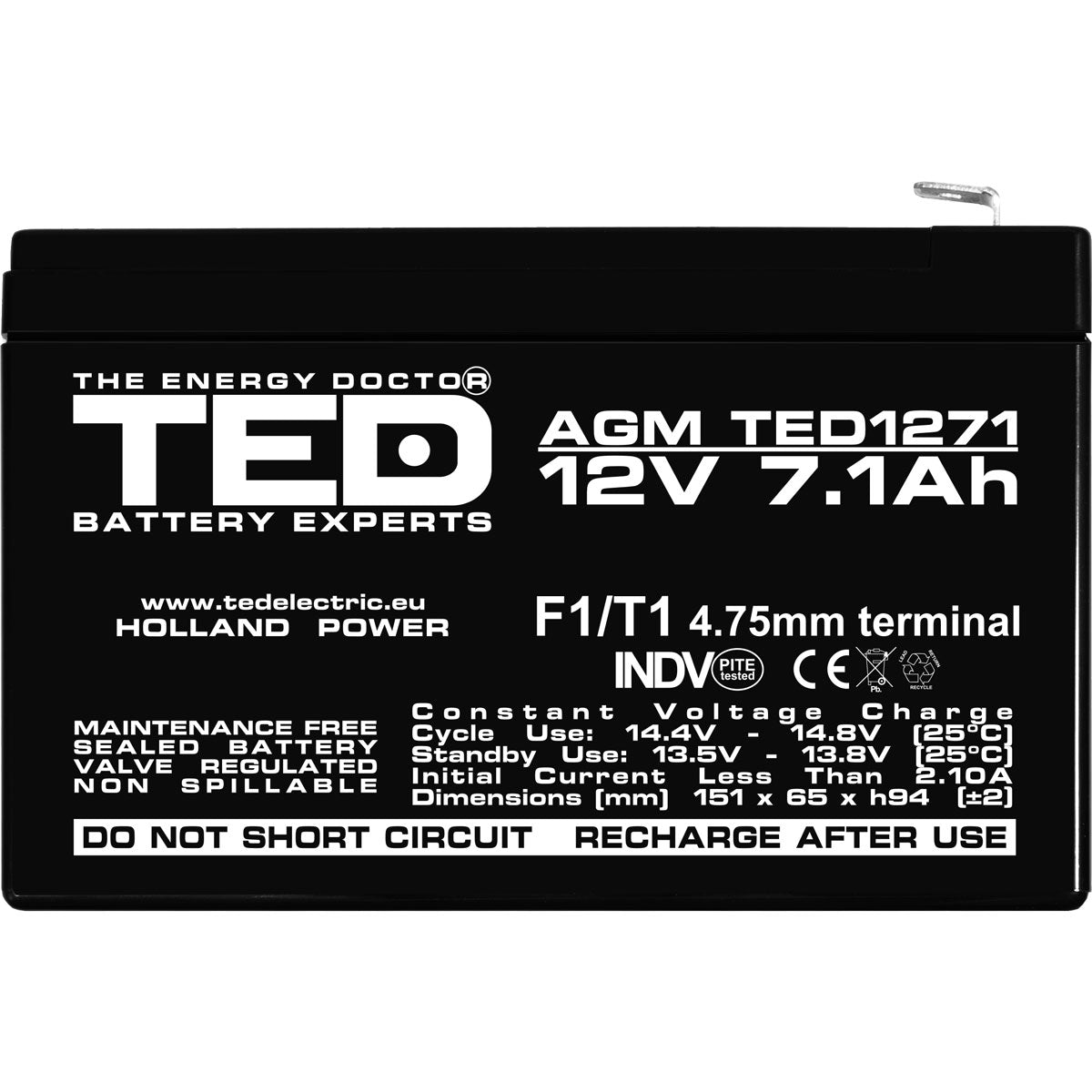 Baterie Alarma 12V 7.1Ah F1 Acumulator TED Electric TED003416