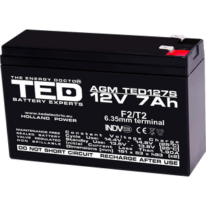 Baterie UPS 12V 7Ah F2 Acumulator Slim TED Electric TED003195