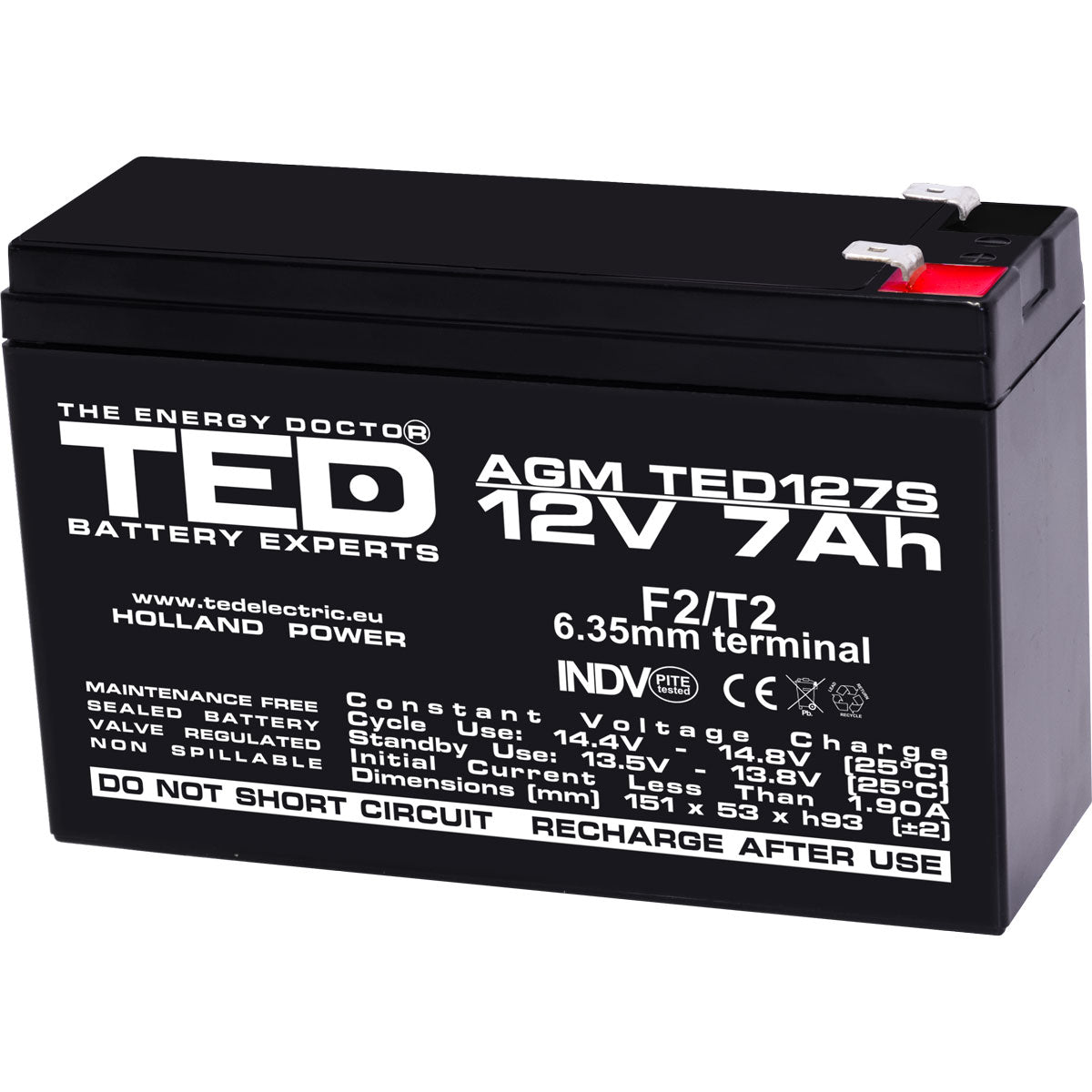 Baterie UPS 12V 7Ah F2 Acumulator Slim TED Electric TED003195