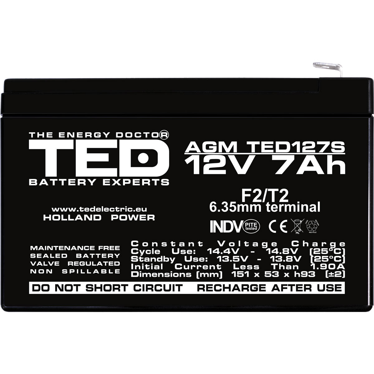 Baterie UPS 12V 7Ah F2 Acumulator Slim TED Electric TED003195