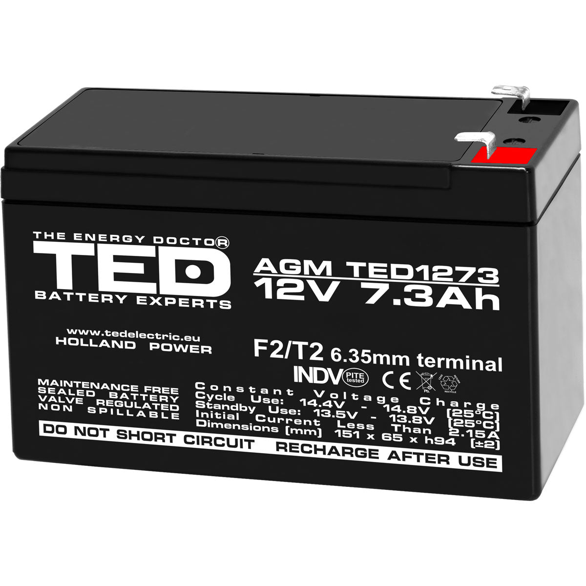 Baterie UPS 12V 7.3Ah F2 Acumulator TED Electric TED003249
