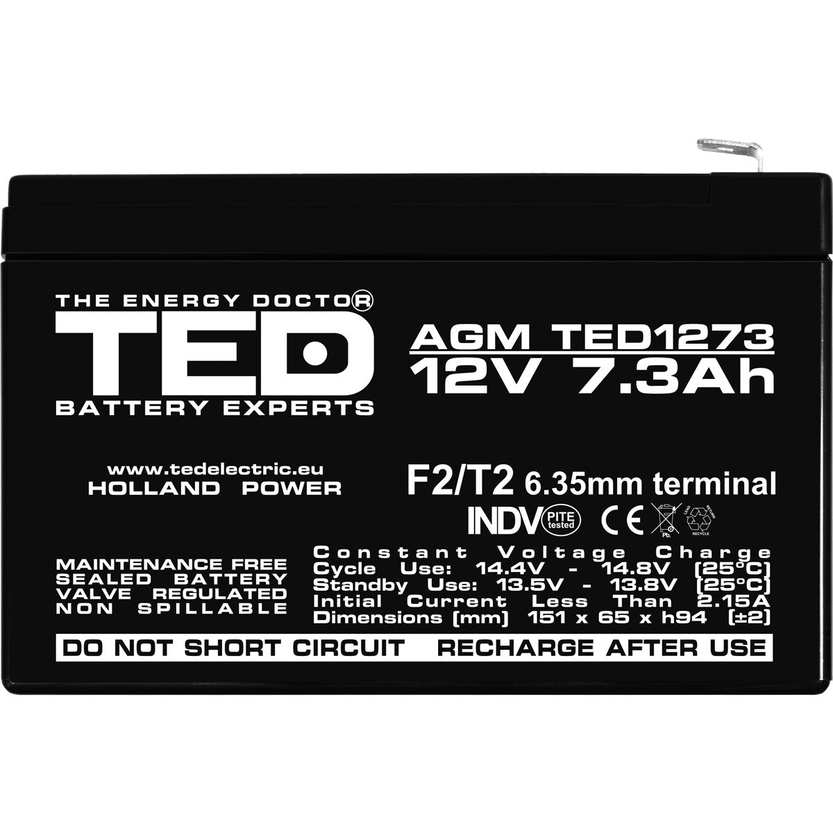 Baterie UPS 12V 7.3Ah F2 Acumulator TED Electric TED003249