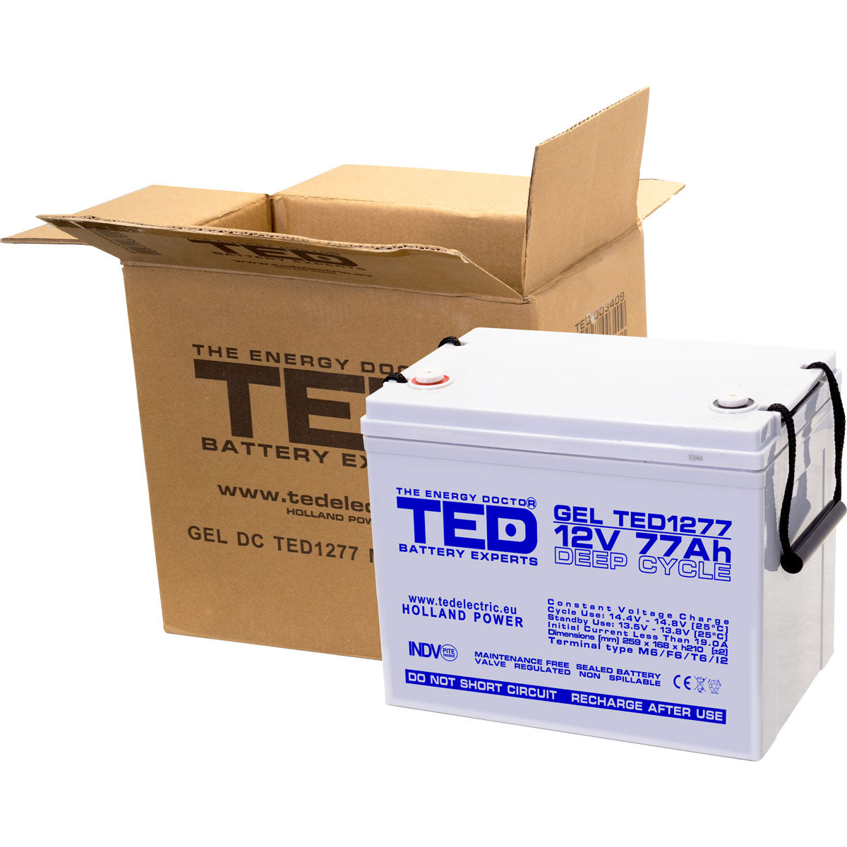 Baterie 75Ah Solara, UPS 12V 77Ah Acumulator Gel TED Electric TED003409 Imagine secundară a produsului
