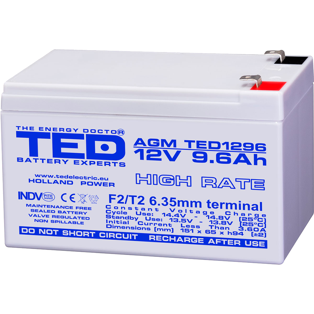 Baterie UPS 12V 9.6Ah F2 High Rate TED Electric TED003324 Imagine principală a produsului