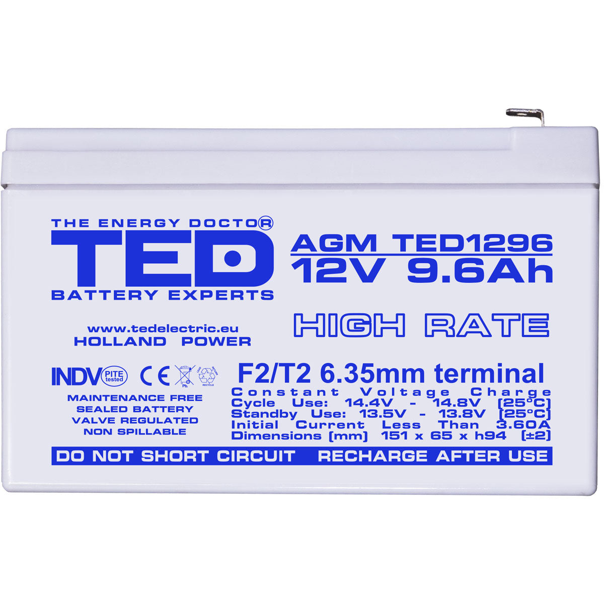 Baterie UPS 12V 9.6Ah F2 High Rate TED Electric TED003324