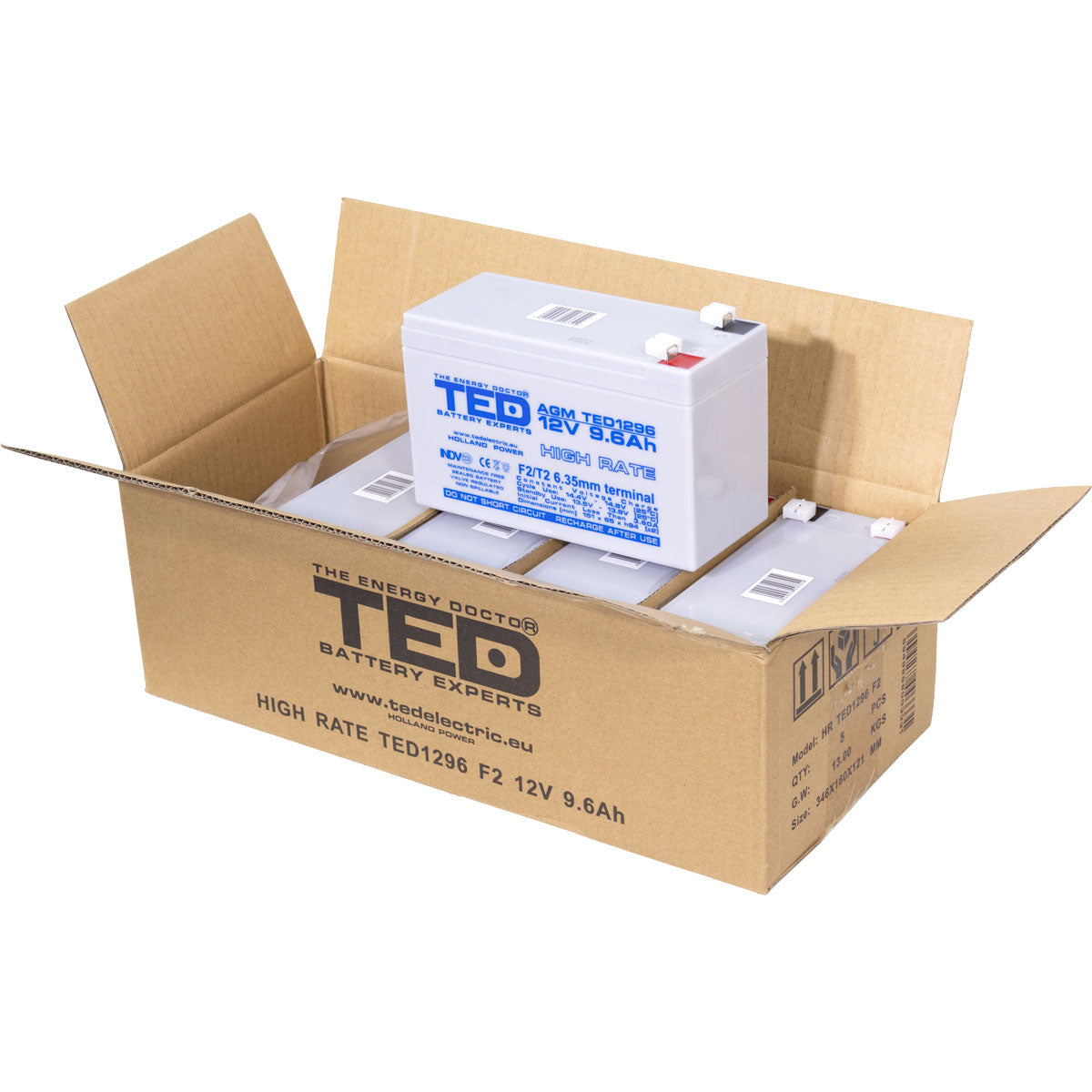 Baterie UPS 12V 9.6Ah F2 High Rate TED Electric TED003324 Imagine secundară a produsului