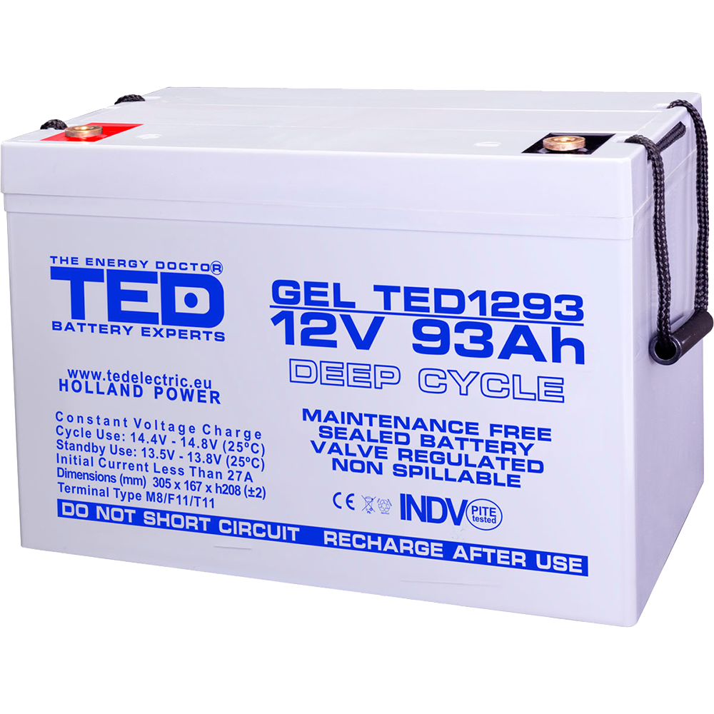 Baterie 90Ah Solara, UPS 12V 93Ah Acumulator Gel TED Electric TED003485 Imagine principală a produsului