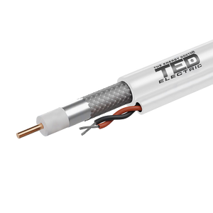 Cablu coaxial cu ALIMENTARE 75 ohm RG6 CCS + 2 fire CCA x 0,75 mm alb TED rola 100 metri TED Electric TED002372