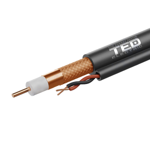 Cablu coaxial 75 ohm RG6 CCS + ALIMENTARE 2 fire CCA x 0,75 mm PE negru rola 305 metri TED Electric TED002594