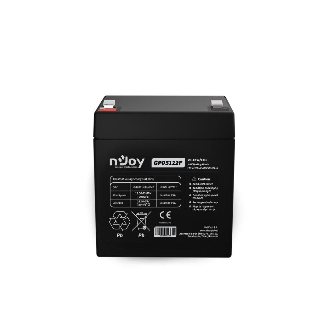Acumulator 12V 5Ah nJoy - Baterie UPS, Telecom, Medical 12V 5Ah F2 Imagine secundară a produsului