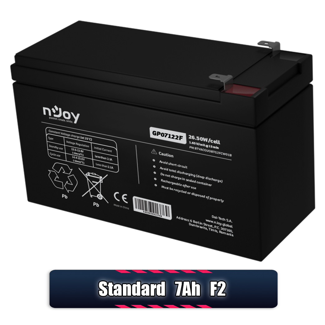 Acumulator 12V 7Ah, Baterie VRLA 12V 7Ah F2 nJoy Standard pentru UPS, Telecom, Automatizari Imagine secundară a produsului