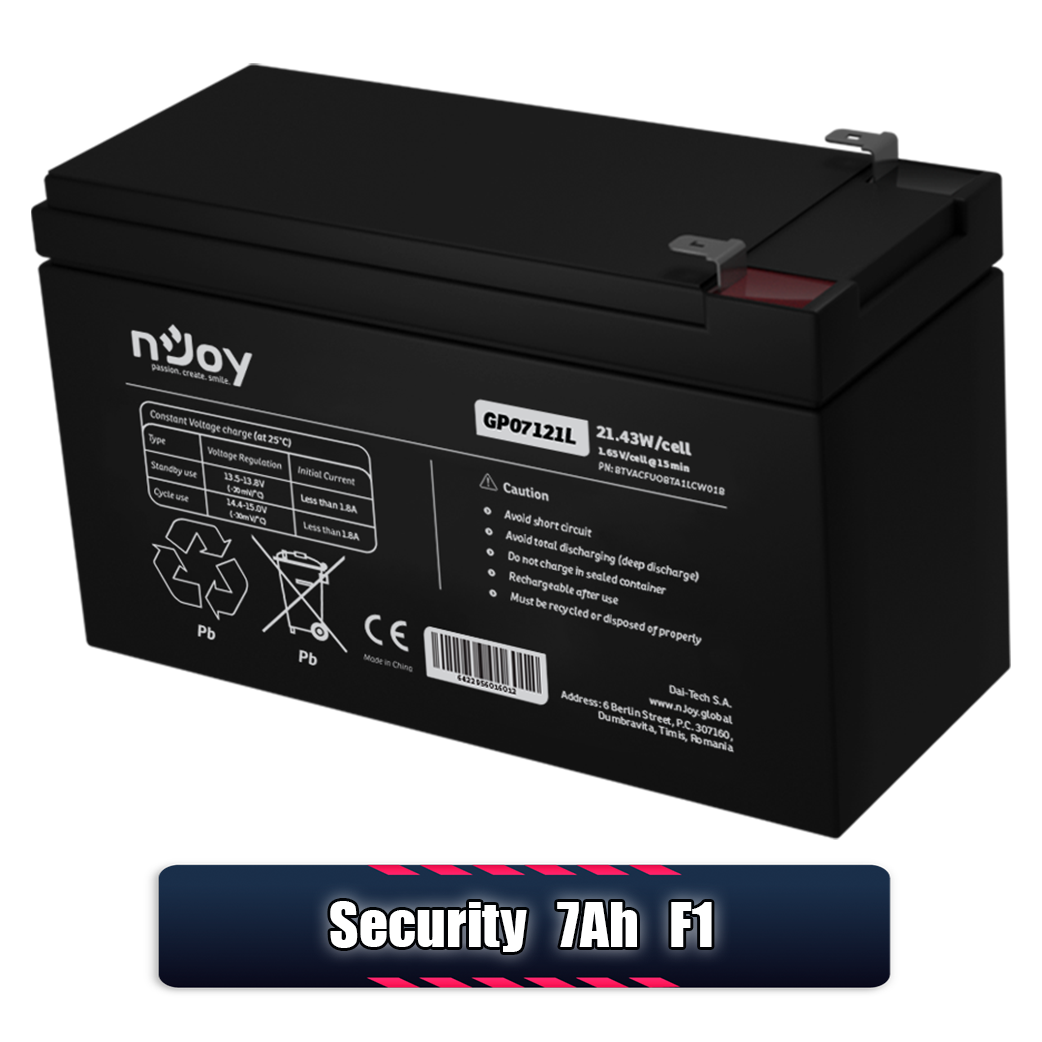 Acumulator 12V 7Ah / Baterie Alarma Casa 12V 7Ah F1 (DSC, Paradox, Ajax) nJoy gama SECURITY Imagine secundară a produsului