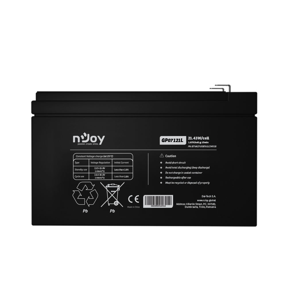 Acumulator 12V 7Ah / Baterie Alarma Casa 12V 7Ah F1 (DSC, Paradox, Ajax) nJoy gama SECURITY Imagine secundară a produsului