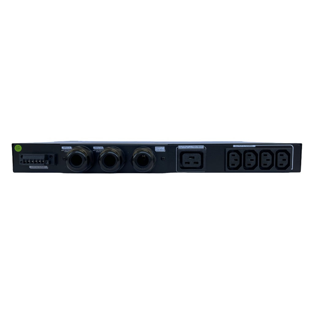 ATS Comutator Automat de Sursa Rack 1U 30A 6.9kVA cu Iesire pe Borne si 5 Prize IEC COVER ATS-30A