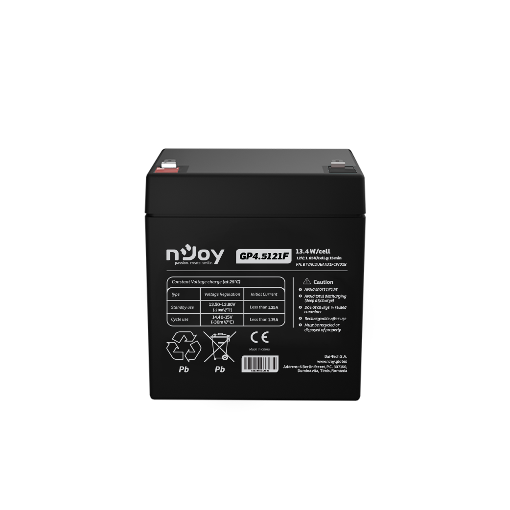 Acumulator 12V 5Ah /  Baterie Alarma Casa 12V 4.5Ah F1 (DSC, Paradox, Ajax) nJoy gama SECURITY Imagine secundară a produsului