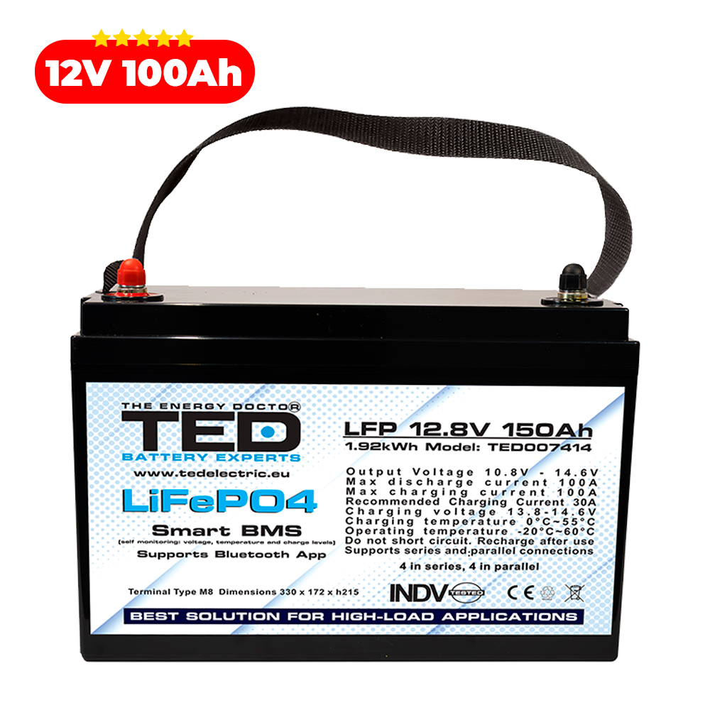 Baterie LiFePO4 12V 100Ah - Acumulator BMS, Bluetooth TED Electric TED007407 Imagine secundară a produsului