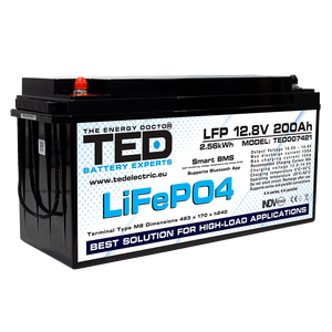 Baterie LiFePO4 12V 200Ah - Acumulator UPS Centrala Termica / Fotovoltaic cu BMS, Bluetooth TED Electric TED007421
