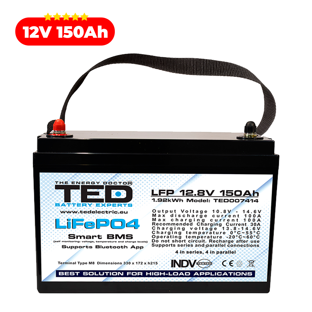 Baterie LiFePO4 12V 150Ah - Acumulator BMS, Bluetooth TED Electric TED007414 Imagine secundară a produsului