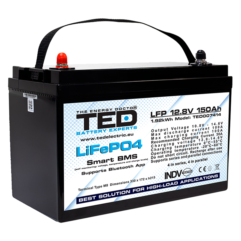Baterie LiFePO4 12V 150Ah - Acumulator BMS, Bluetooth TED Electric TED007414 Imagine principală a produsului