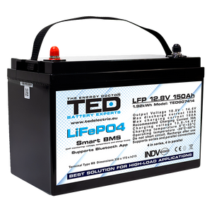 Baterie LiFePO4 12V 150Ah - Acumulator UPS Centrala Termica / Fotovoltaic cu BMS, Bluetooth TED Electric TED007414
