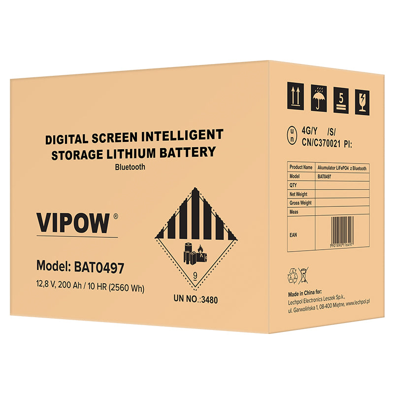 Baterie LiFePO4 12V 200Ah - Acumulator BMS, Bluetooth, Display Vipow BAT0497
