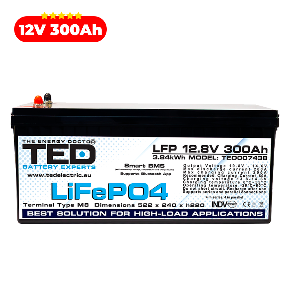 Baterie LiFePO4 12V 300Ah - Acumulator BMS, Bluetooth TED Electric TED007438 Imagine secundară a produsului