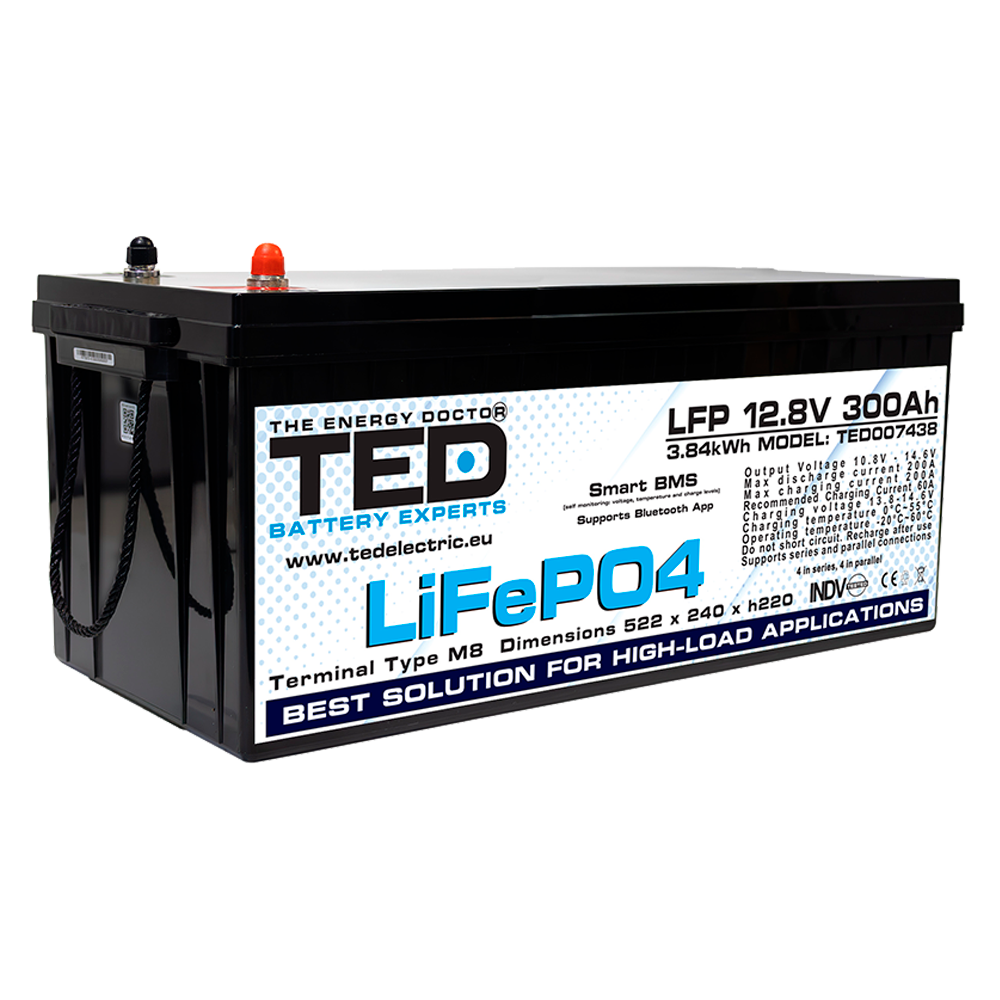Baterie LiFePO4 12V 300Ah - Acumulator BMS, Bluetooth TED Electric TED007438 Imagine principală a produsului